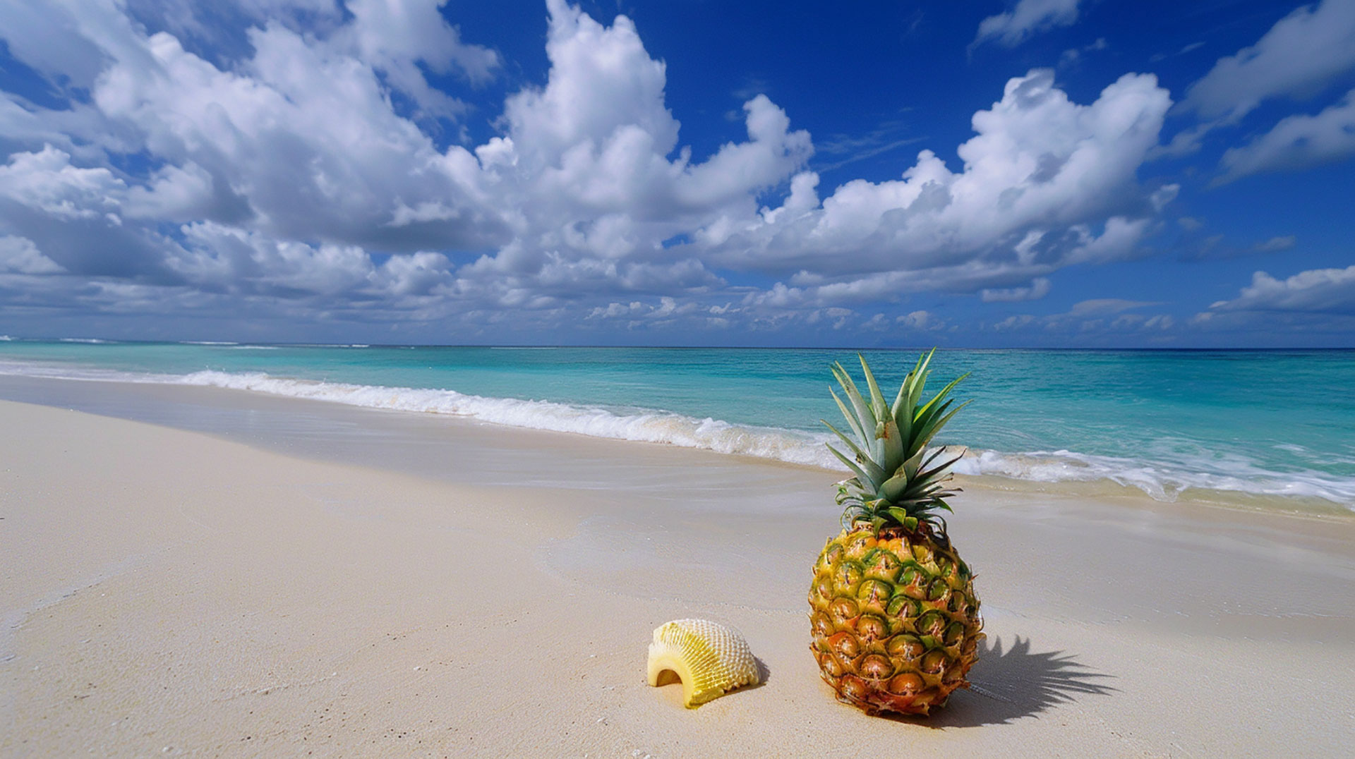 Pineapple and Beach Scene: Digital Wallpaper HD