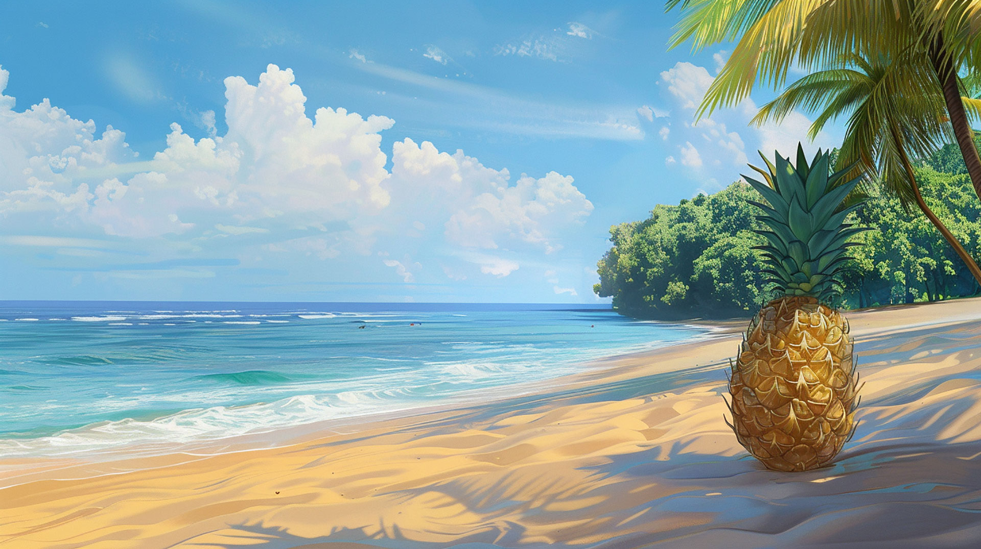 Beachside Relaxation: Pineapple 4K Wallpaper