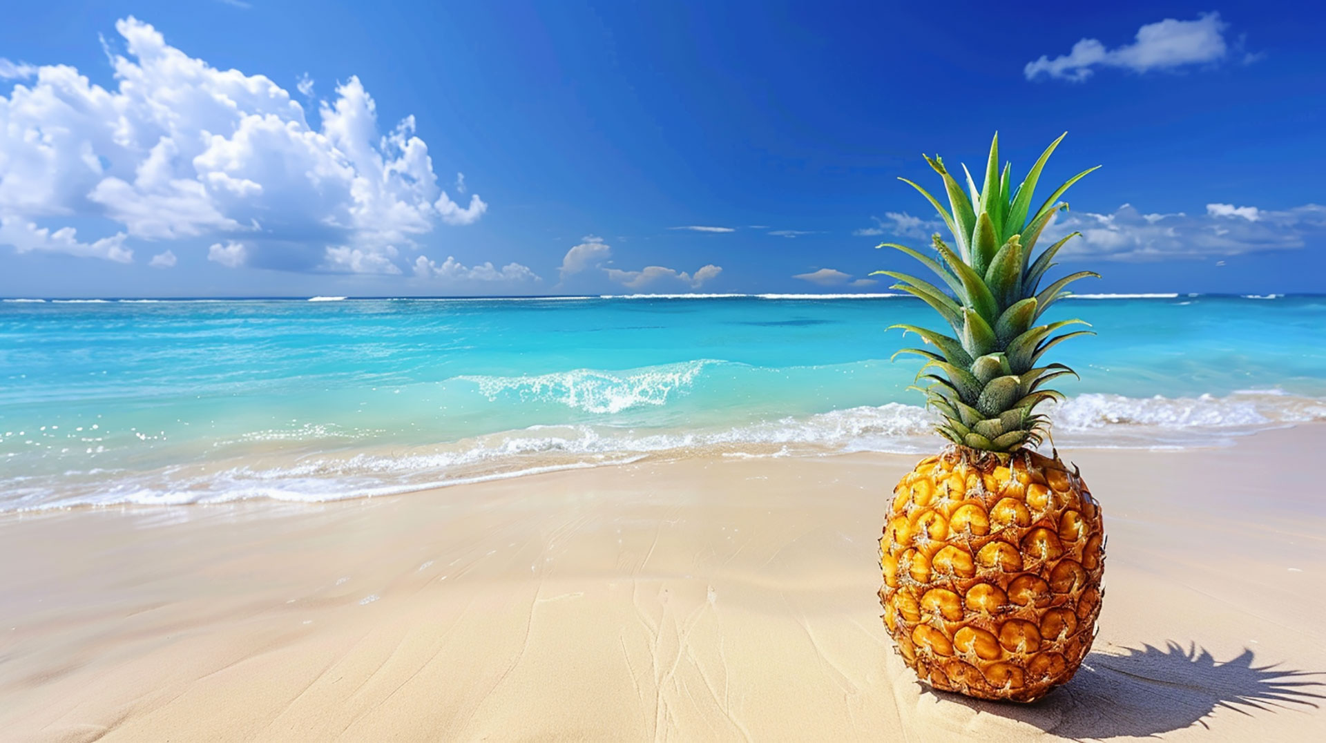 Tropical Pineapple and Ocean Waves Wallpaper Download