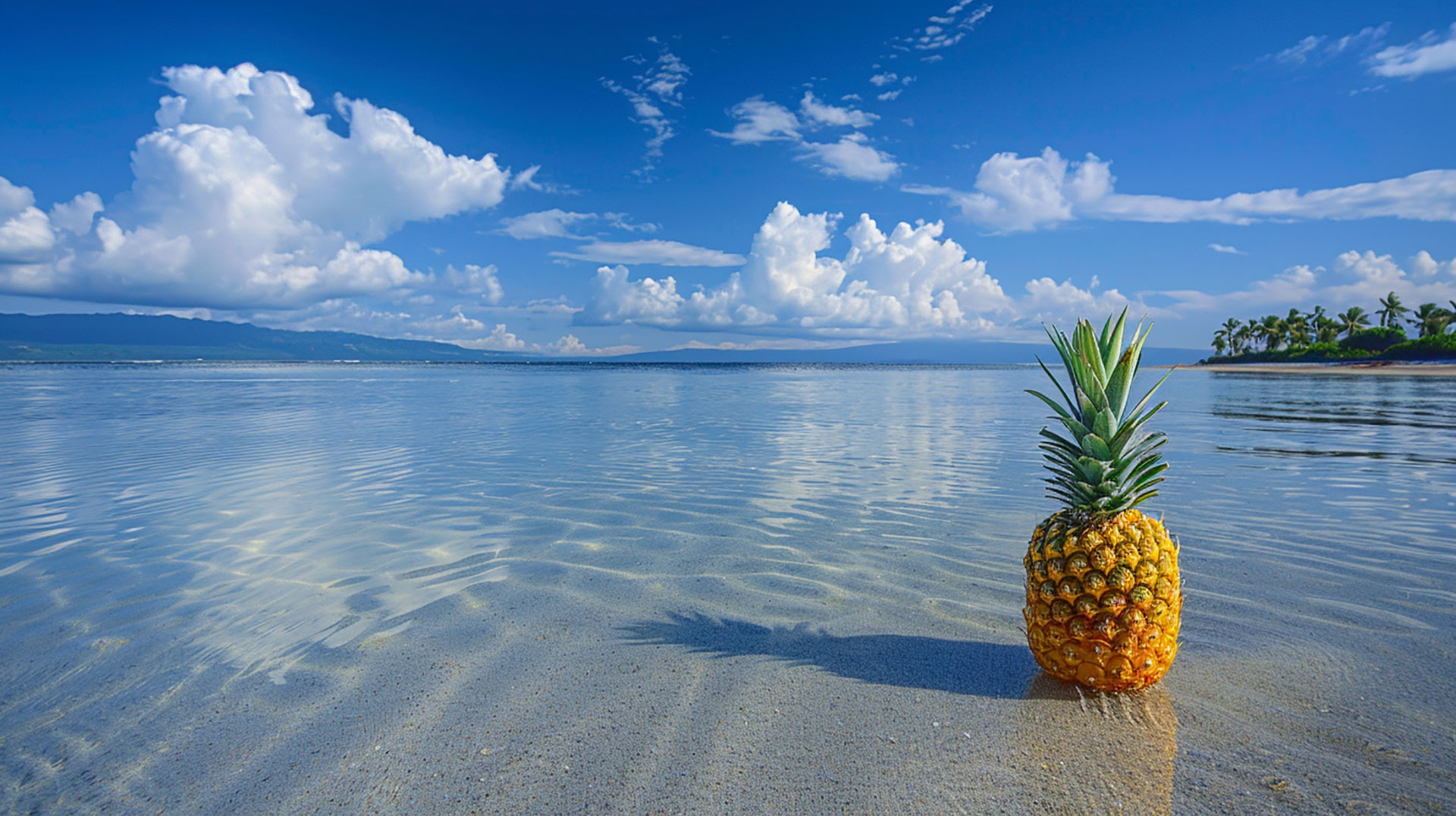 Tropical Pineapple and Sandy Beach 4K Desktop Wallpaper