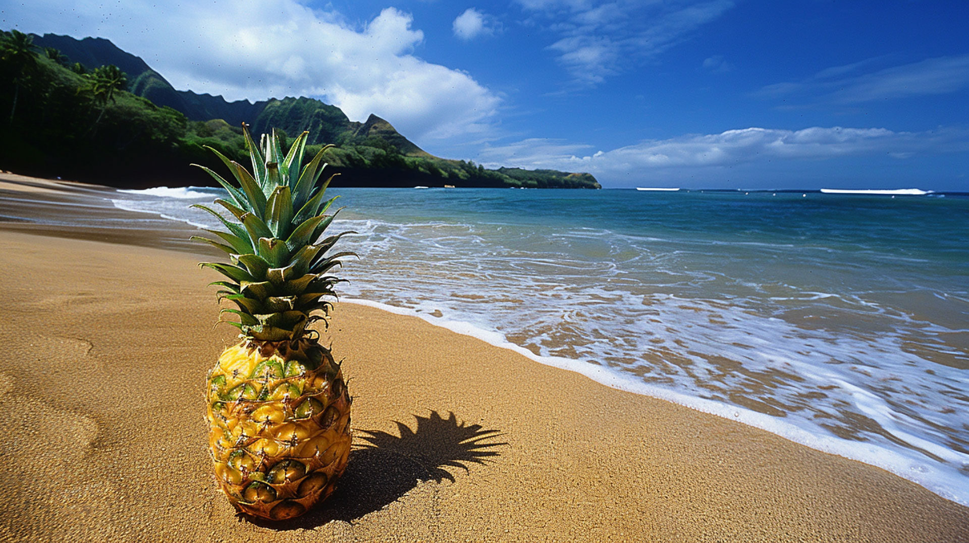 Sunny Beach Day: Pineapple 16:9 Aspect Ratio Wallpaper