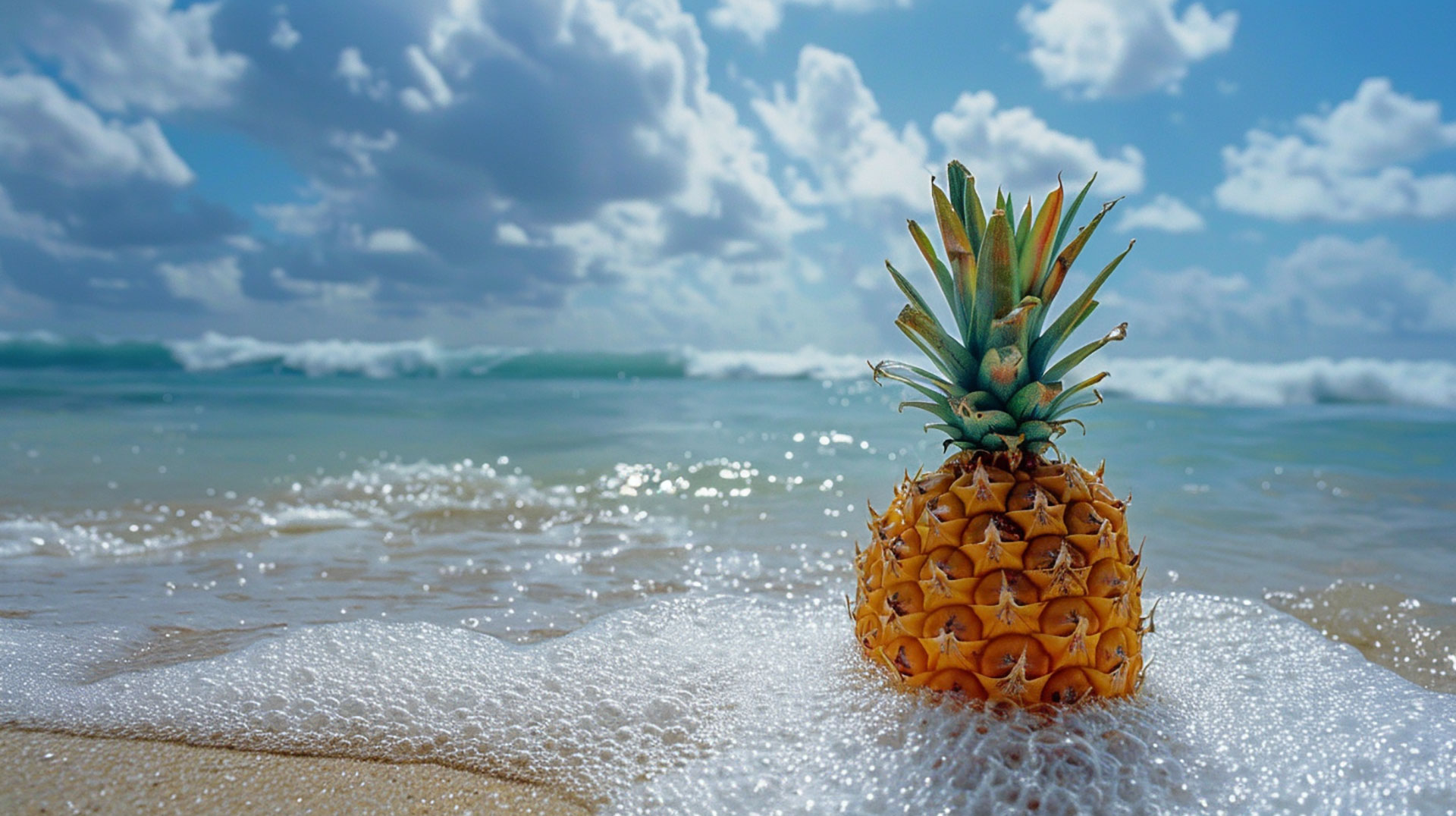 Vibrant Pineapple on Seaside Shoreline HD Wallpaper