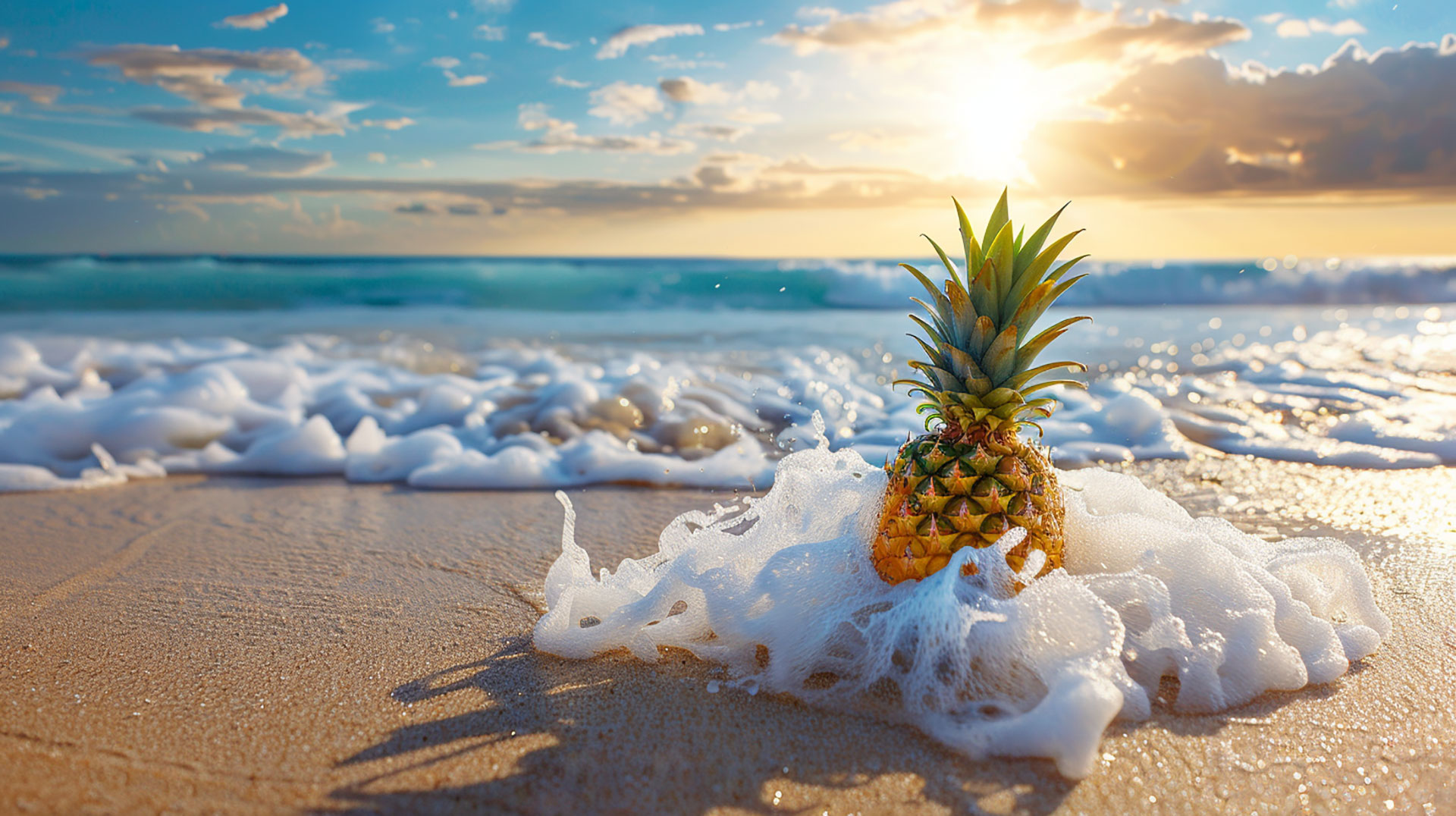 Ocean View: Pineapple on Beach Wallpaper HD