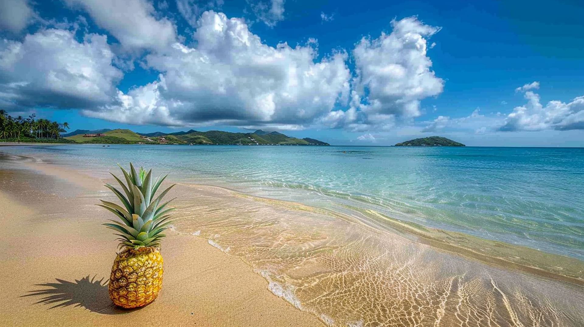 Oceanic Freshness: Pineapple at Beach Free Wallpaper