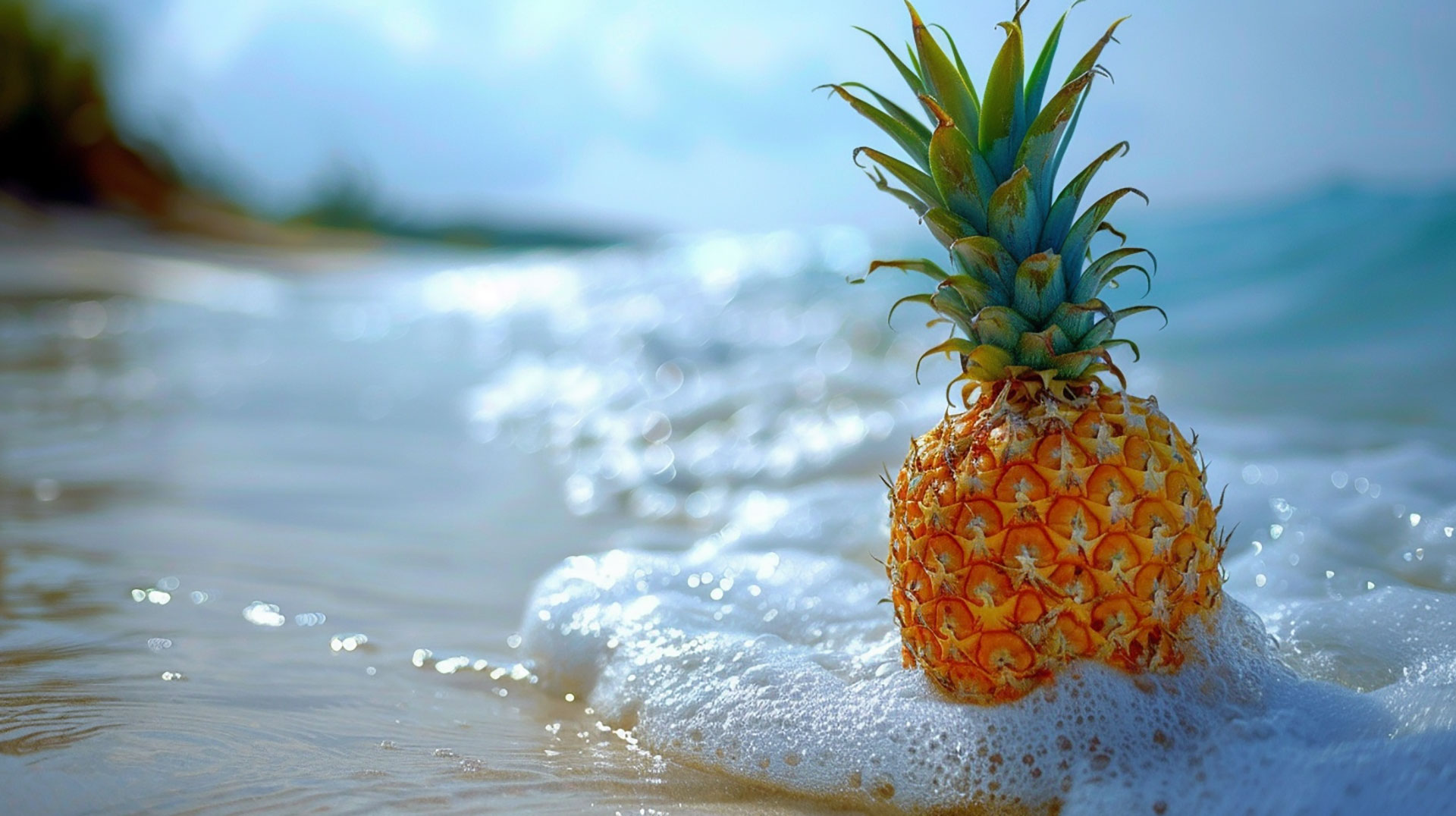 Sunny Shoreline: Pineapple 8K Wallpaper for PC