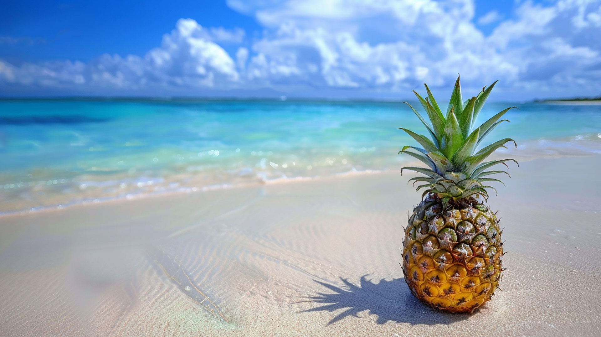 Sandy Serenity: Pineapple on Beach Digital Background