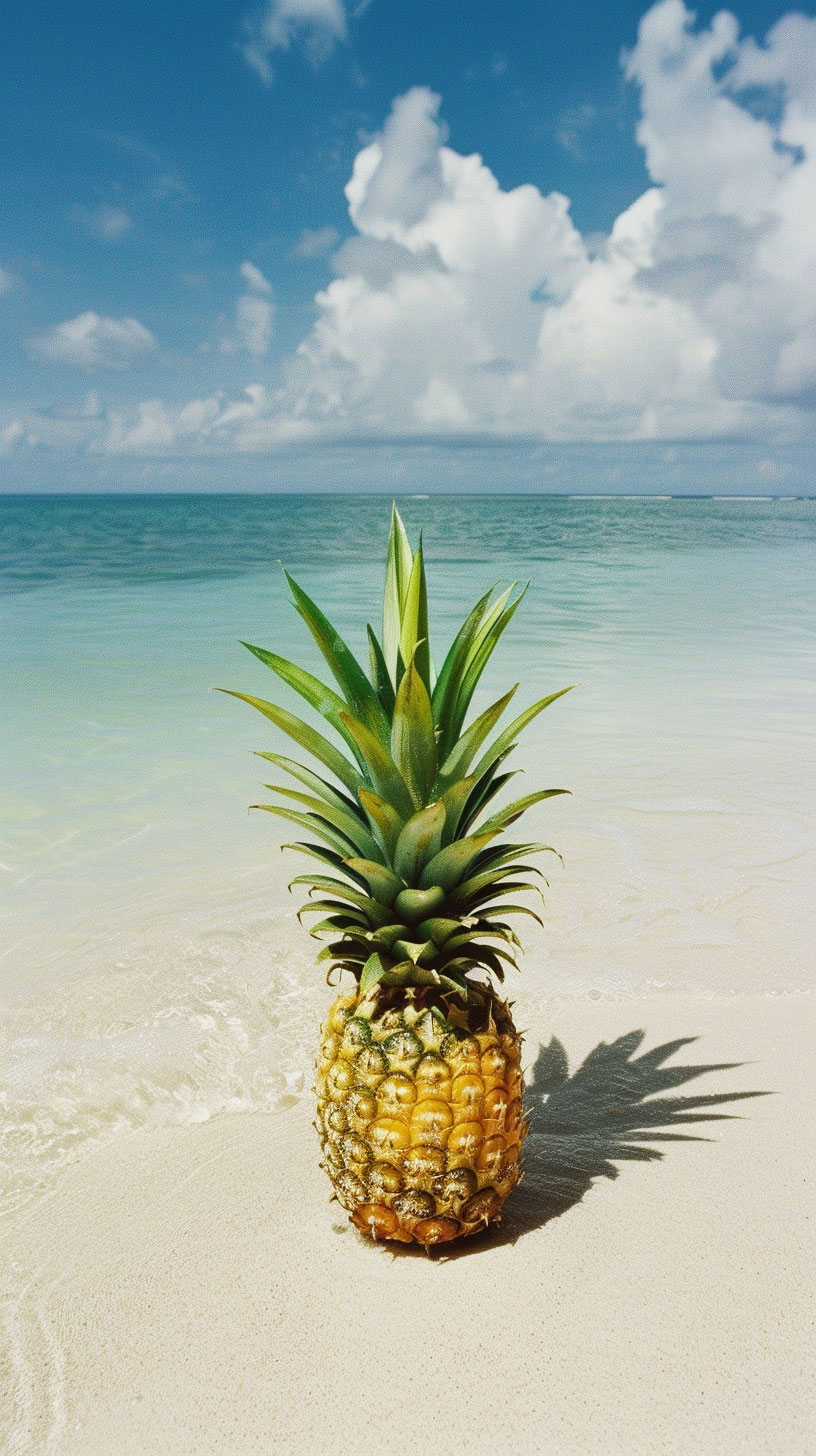 Seaside Serenity: Pineapple Digital Wallpaper for iPhone and Android