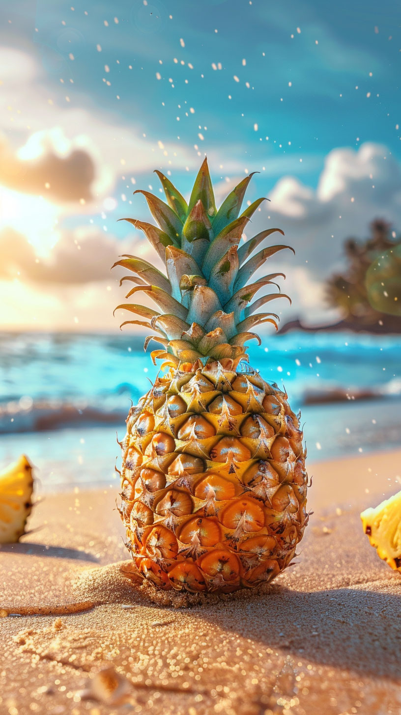 Pineapple Paradise: Tropical Beach HD Wallpaper for Mobile Phones