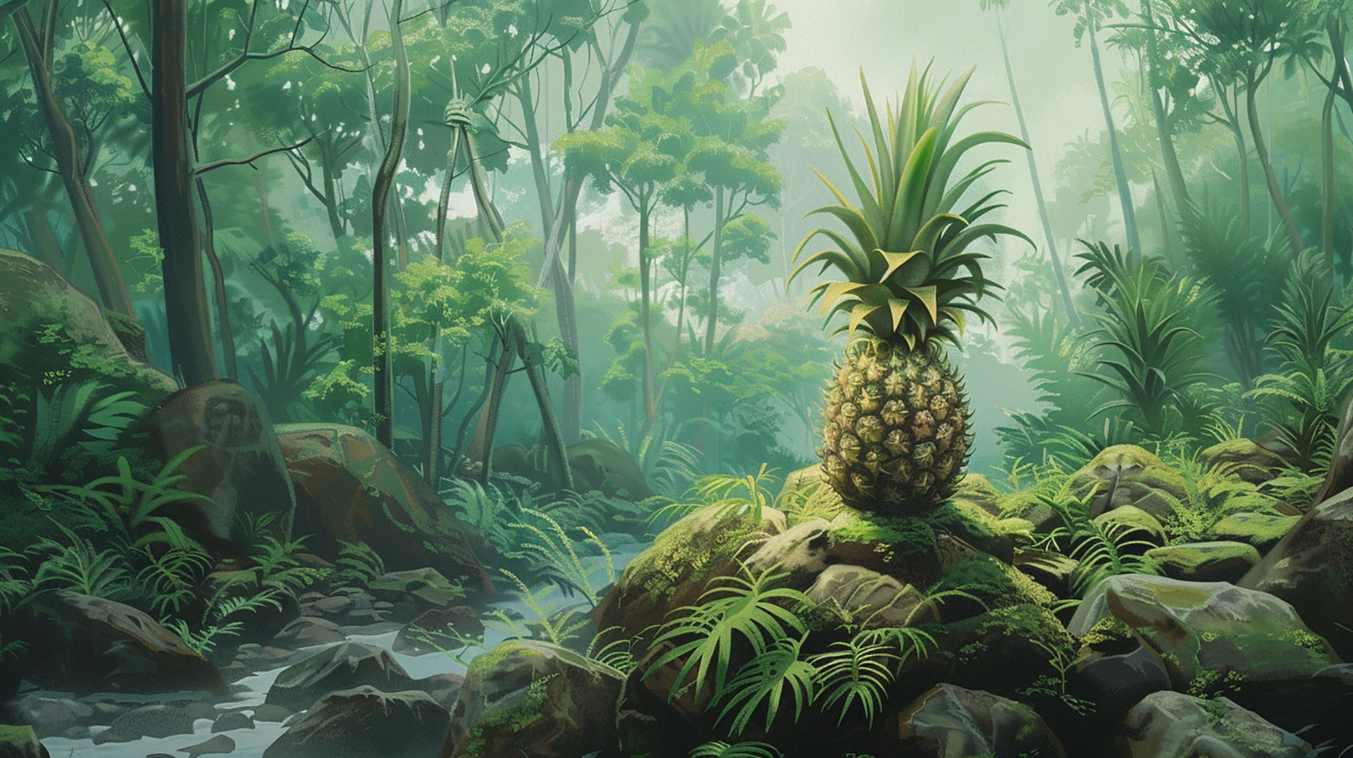 Free Picture of Pineapple Plant in Lush Greenery